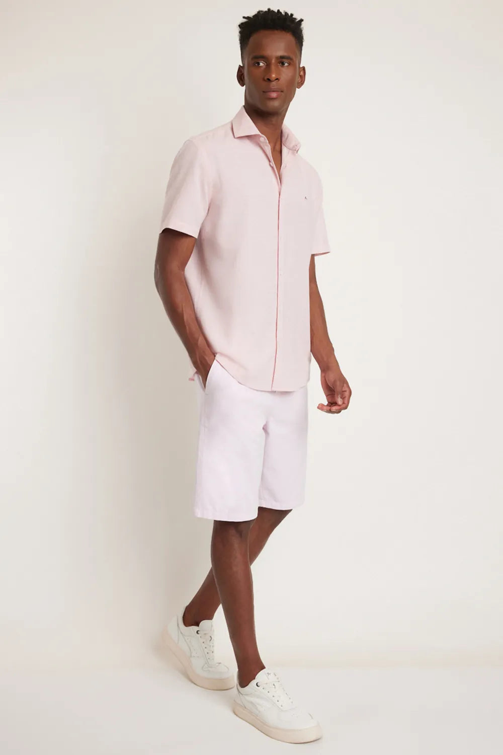 BERMUDA CÓS ELÁSTICO E CADARÇO ROSA