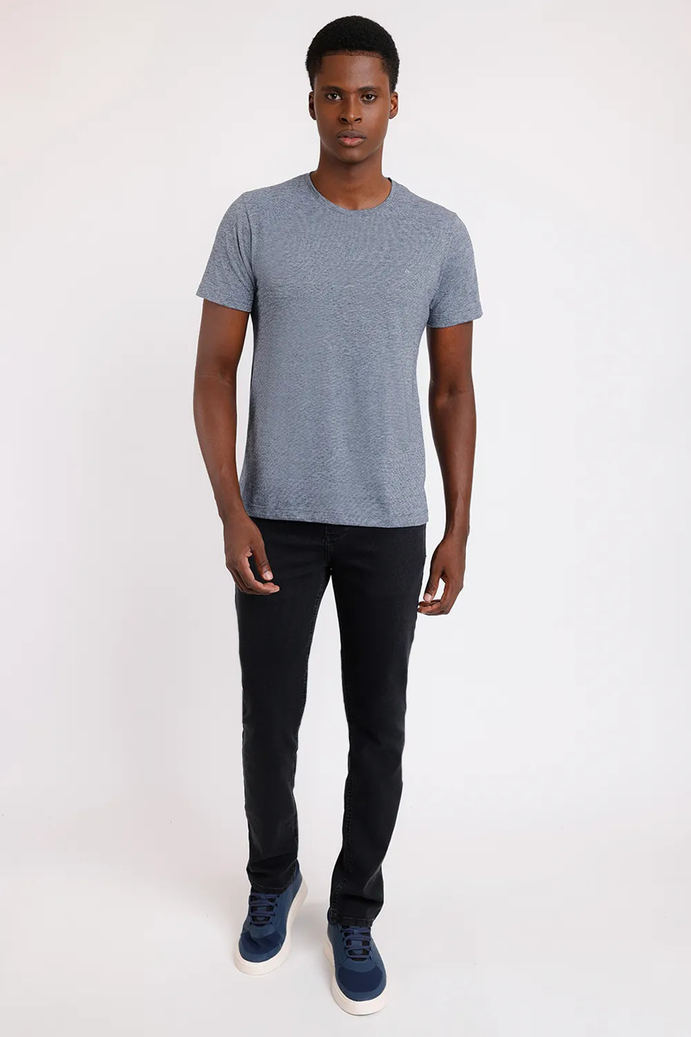 CAMISETA MANGA CURTA MALHA LISTRADINHA MARINHO