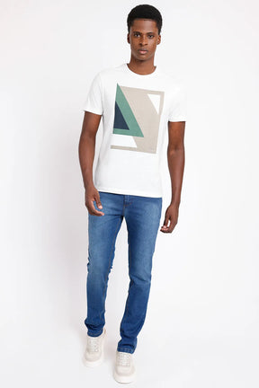 CAMISETA MANGA CURTA ESTAMPA GEOMÉTRICA OFF WHITE