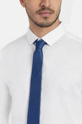 GRAVATA JACQUARD DE SEDA COM TEXTURA AZUL COM BRANCO