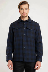 JAQUETA OVERSHIRT LÃ XADREZ BICOLOR MARINHO COM PRETO