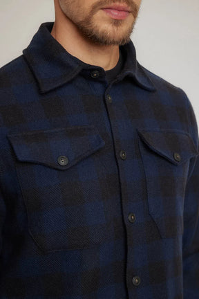 JAQUETA OVERSHIRT LÃ XADREZ BICOLOR MARINHO COM PRETO