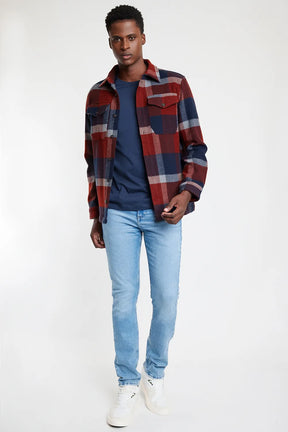 JAQUETA OVERSHIRT LÃ XADREZ MARINHO/LARANJA