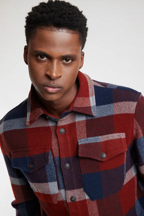 JAQUETA OVERSHIRT LÃ XADREZ MARINHO/LARANJA