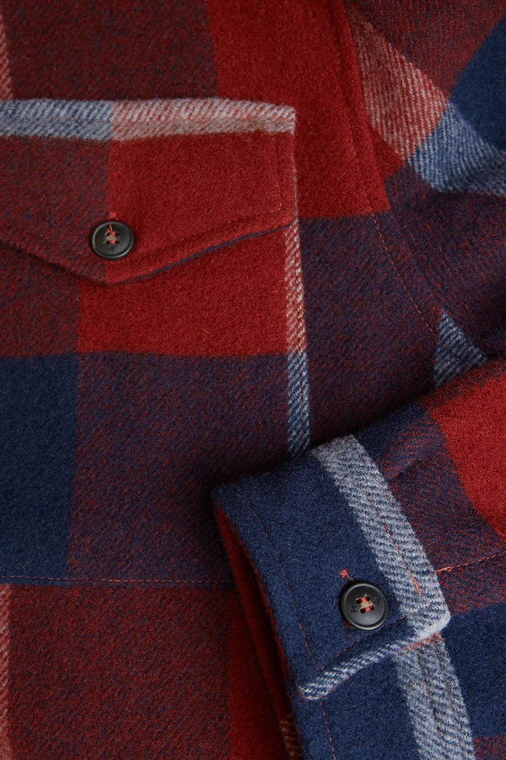 JAQUETA OVERSHIRT LÃ XADREZ MARINHO/LARANJA