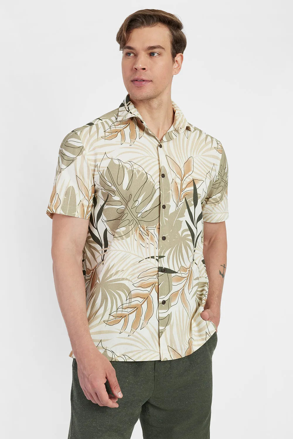 CAMISA REGULAR VISCOSE EST FOLHAGEM CAQUI