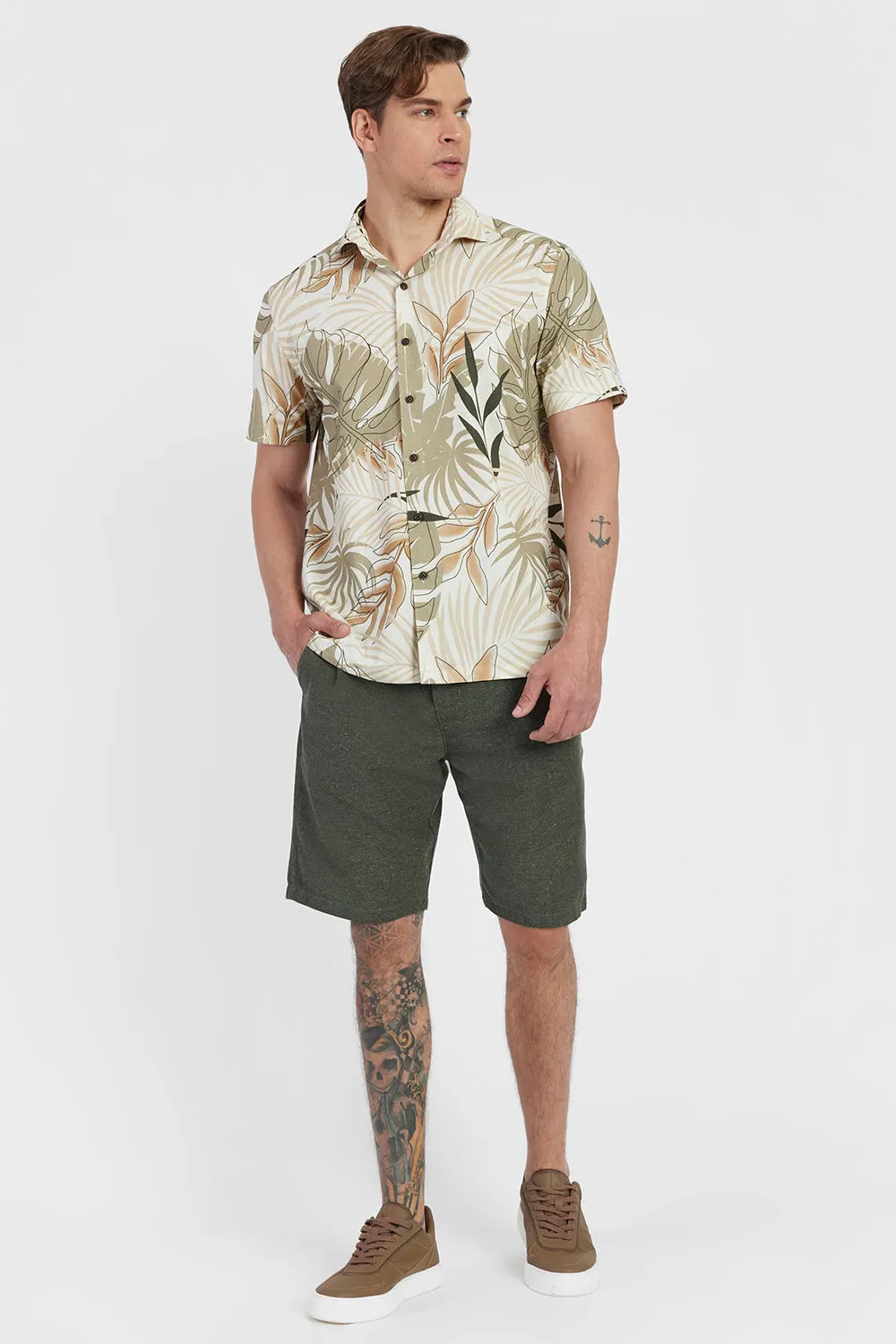 CAMISA REGULAR VISCOSE EST FOLHAGEM CAQUI