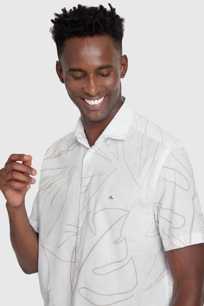 CAMISA REGULAR FLAME FLORLINE BRANCO COM NATURAL