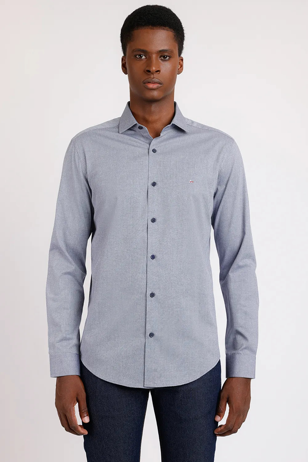 CAMISA SLIM TRICOLINE MAQUINETADO FIO 50 AZUL ESCURO
