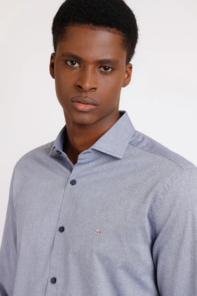CAMISA SLIM TRICOLINE MAQUINETADO FIO 50 AZUL