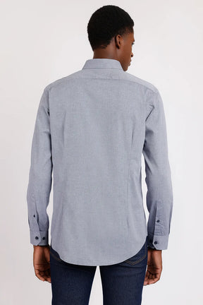 CAMISA SLIM TRICOLINE MAQUINETADO FIO 50 AZUL