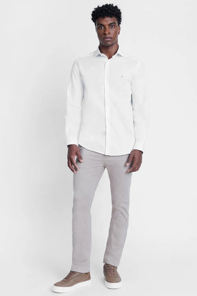 CAMISA REGULAR TRICOLINE MAQUINETADO FIO 40 BRANCO