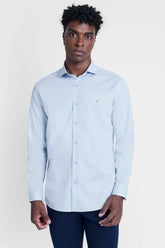CAMISA REGULAR TRICOLINE MAQUINETADO FIO 40 AZUL