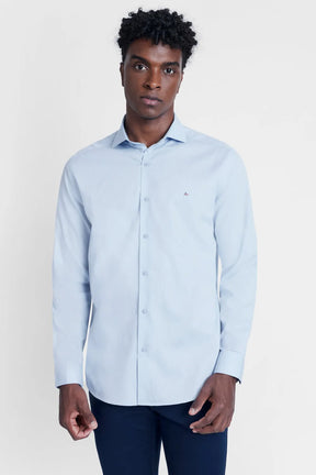 CAMISA REGULAR TRICOLINE MAQUINETADO FIO 40 AZUL