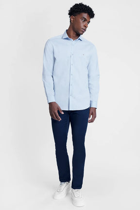 CAMISA REGULAR TRICOLINE MAQUINETADO FIO 40 AZUL