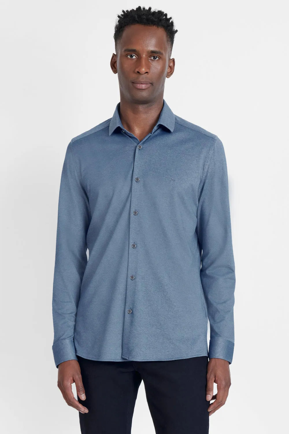 CAMISA MANGA LONGA SLIM EM MALHA GOLD AZUL