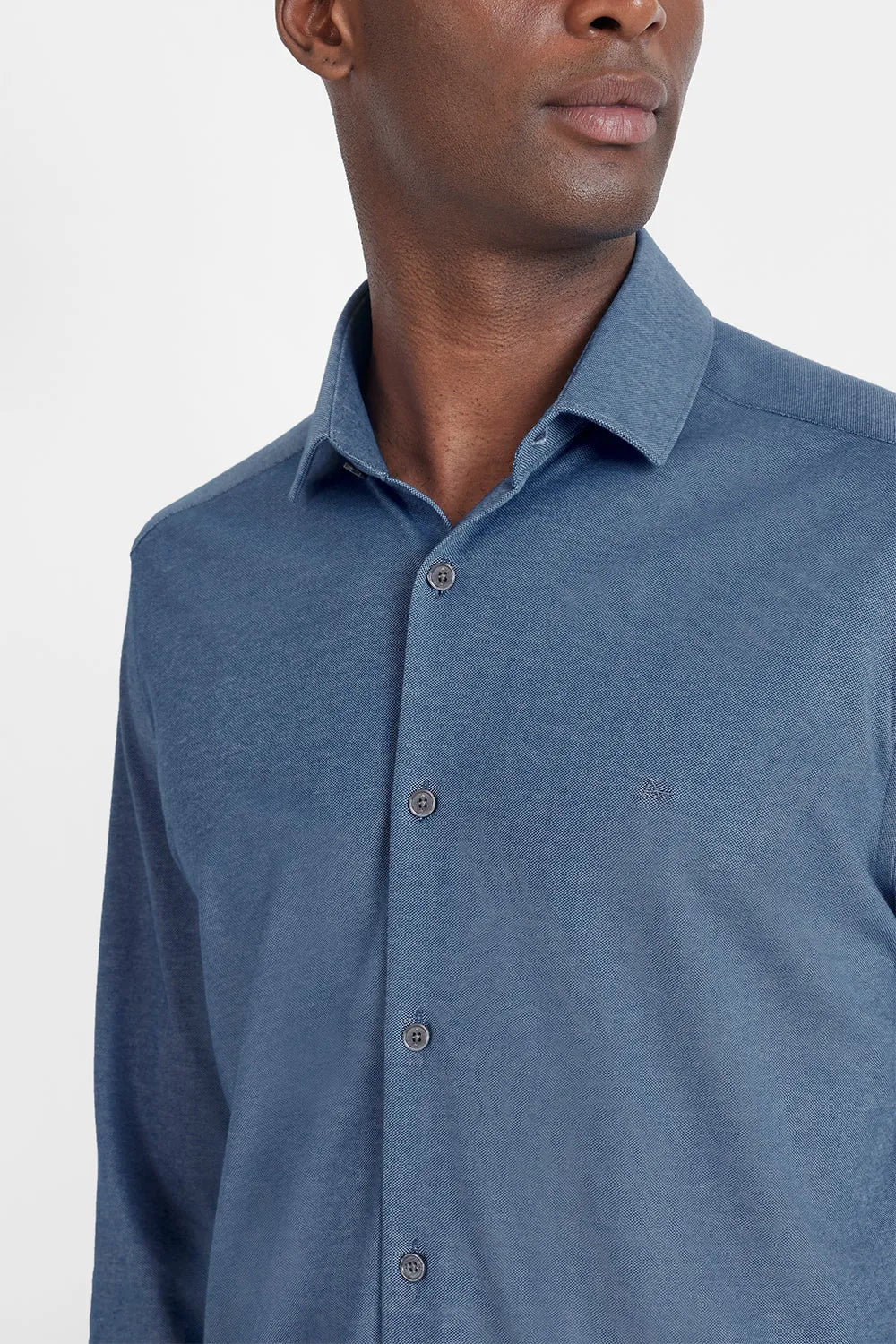 CAMISA MANGA LONGA SLIM EM MALHA GOLD AZUL