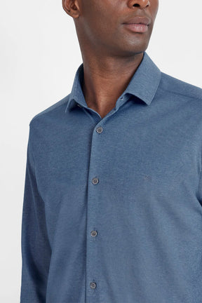 CAMISA MANGA LONGA SLIM EM MALHA GOLD AZUL