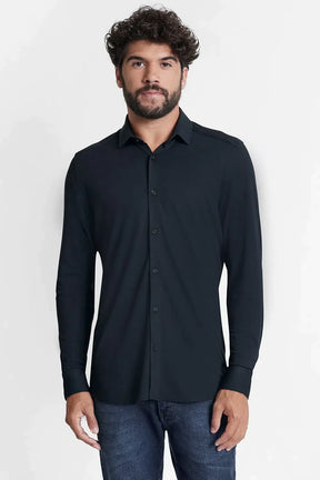 CAMISA MANGA LONGA SLIM EM MALHA QUADRICULADA MARINHO