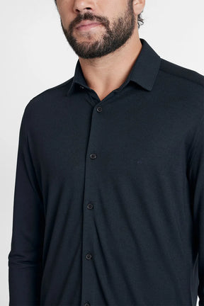 CAMISA MANGA LONGA SLIM EM MALHA QUADRICULADA MARINHO