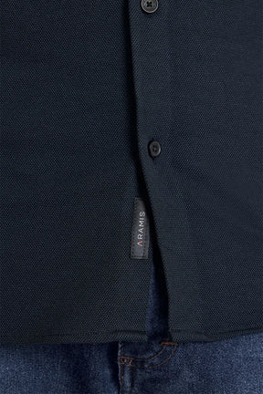 CAMISA MANGA LONGA SLIM EM MALHA QUADRICULADA MARINHO