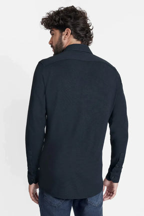 CAMISA MANGA LONGA SLIM EM MALHA QUADRICULADA MARINHO