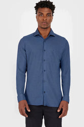 CAMISA MANGA LONGA SLIM EM MALHA QUADRICULADA AZUL