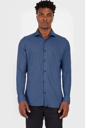 CAMISA MANGA LONGA SLIM EM MALHA QUADRICULADA AZUL