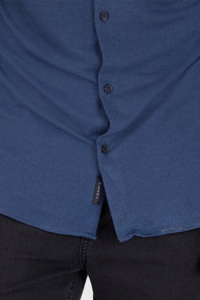 CAMISA MANGA LONGA SLIM EM MALHA QUADRICULADA AZUL