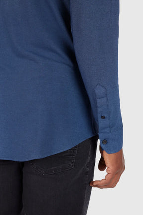 CAMISA MANGA LONGA SLIM EM MALHA QUADRICULADA AZUL