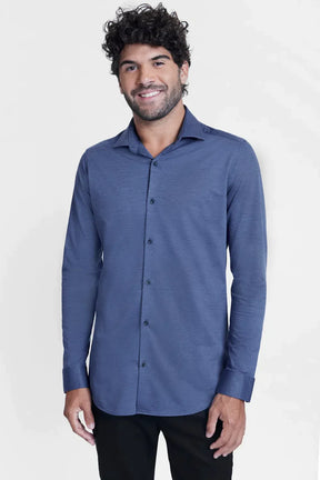 CAMISA MANGA LONGA COSMO SLIM EM MALHA EASY CARE AZUL ESCURO