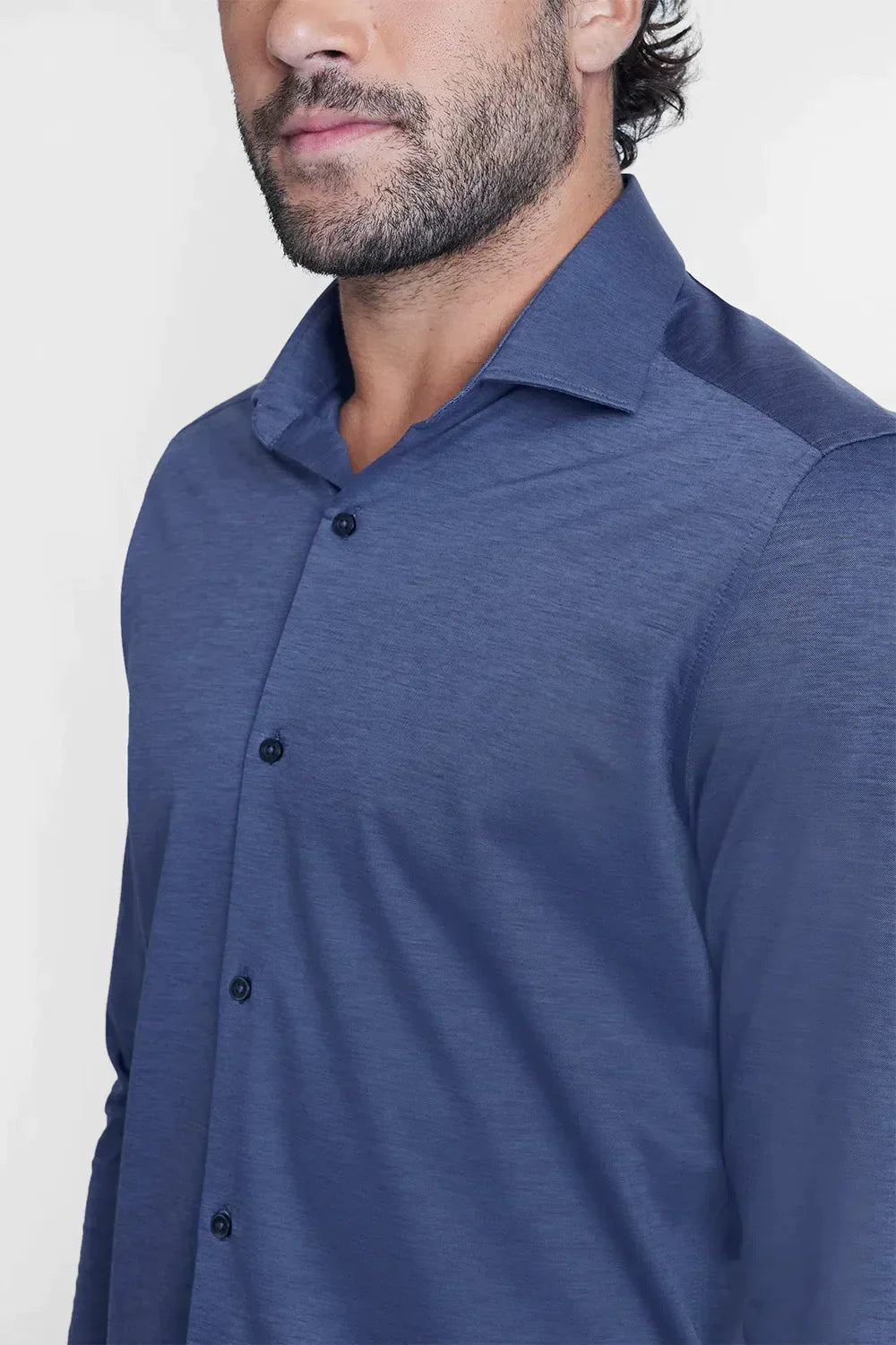 CAMISA MANGA LONGA COSMO SLIM EM MALHA EASY CARE AZUL ESCURO