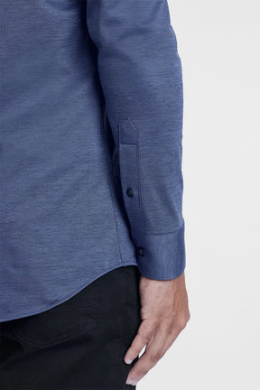 CAMISA MANGA LONGA COSMO SLIM EM MALHA EASY CARE AZUL ESCURO