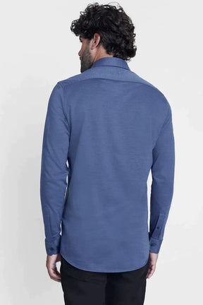 CAMISA MANGA LONGA COSMO SLIM EM MALHA EASY CARE AZUL ESCURO