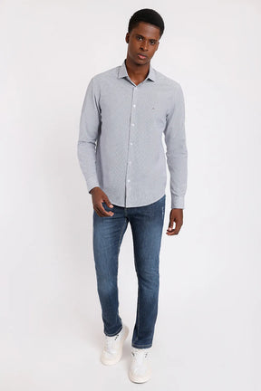 CAMISA REGULAR TRICOLINE MIX MICRO XADREZ BRANCO COM MARINHO