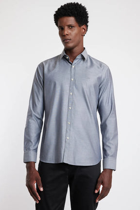 Camisa Manga Longa Cosmo Slim Em Sarja De Algodão Egípcio Cinza