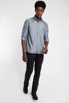 Camisa Manga Longa Cosmo Slim Em Sarja De Algodão Egípcio Cinza