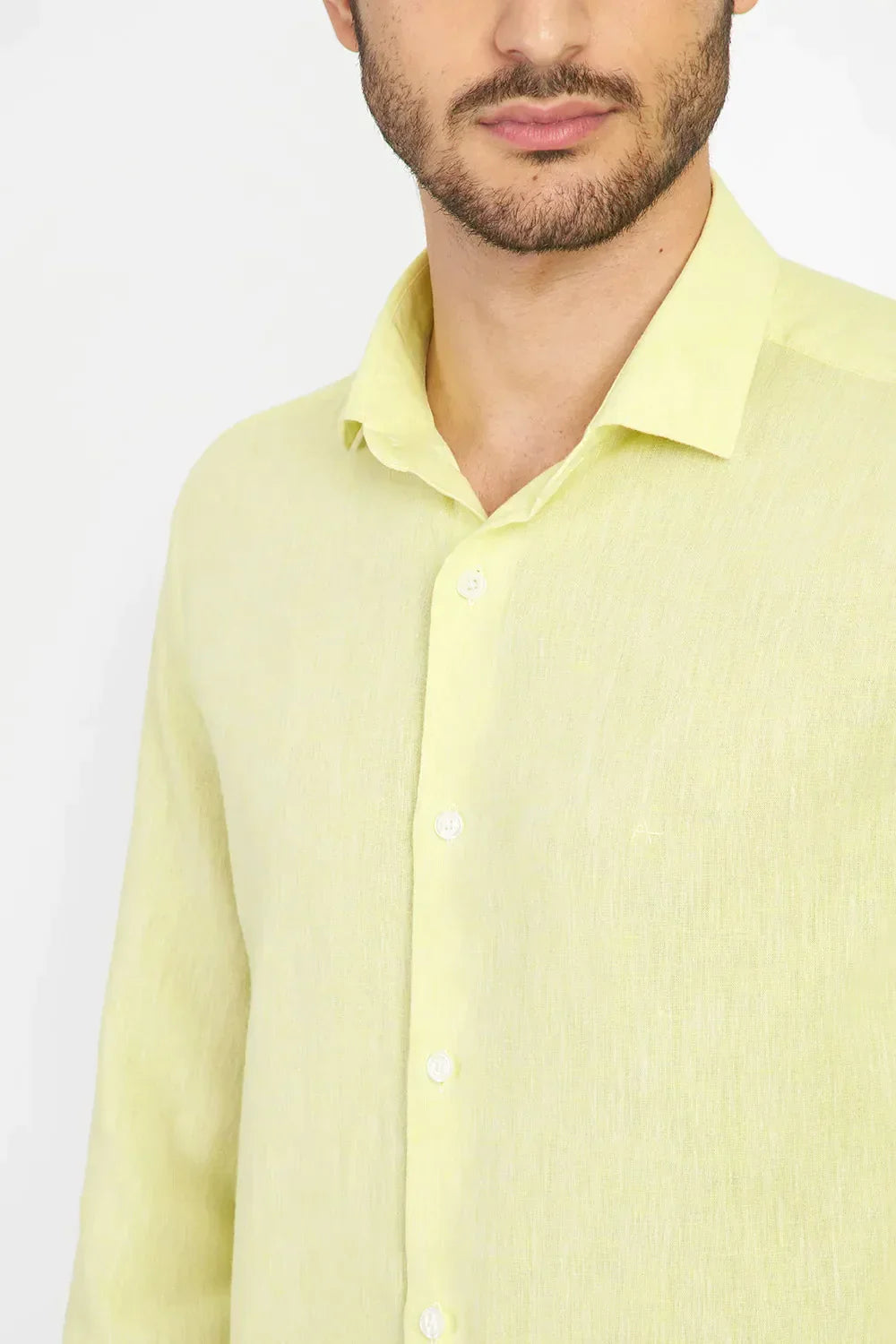 CAMISA MANGA LONGA REGULAR EM LINHO E ALGODÃO AMARELO CLARO