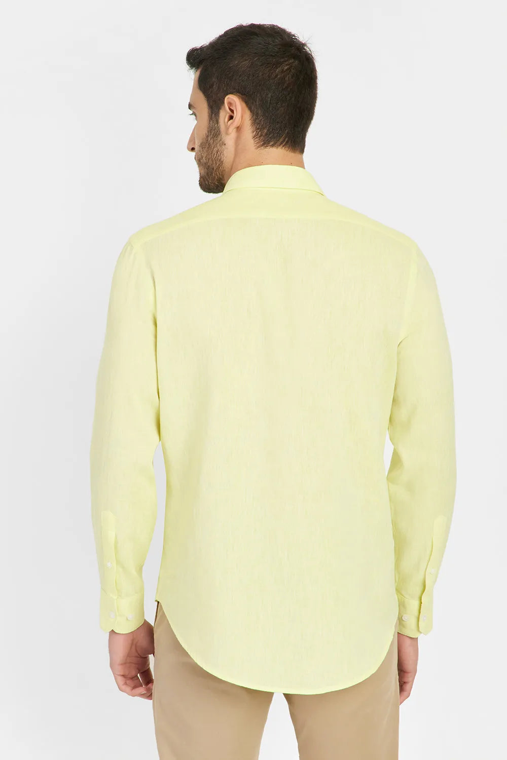 CAMISA MANGA LONGA REGULAR EM LINHO E ALGODÃO AMARELO CLARO