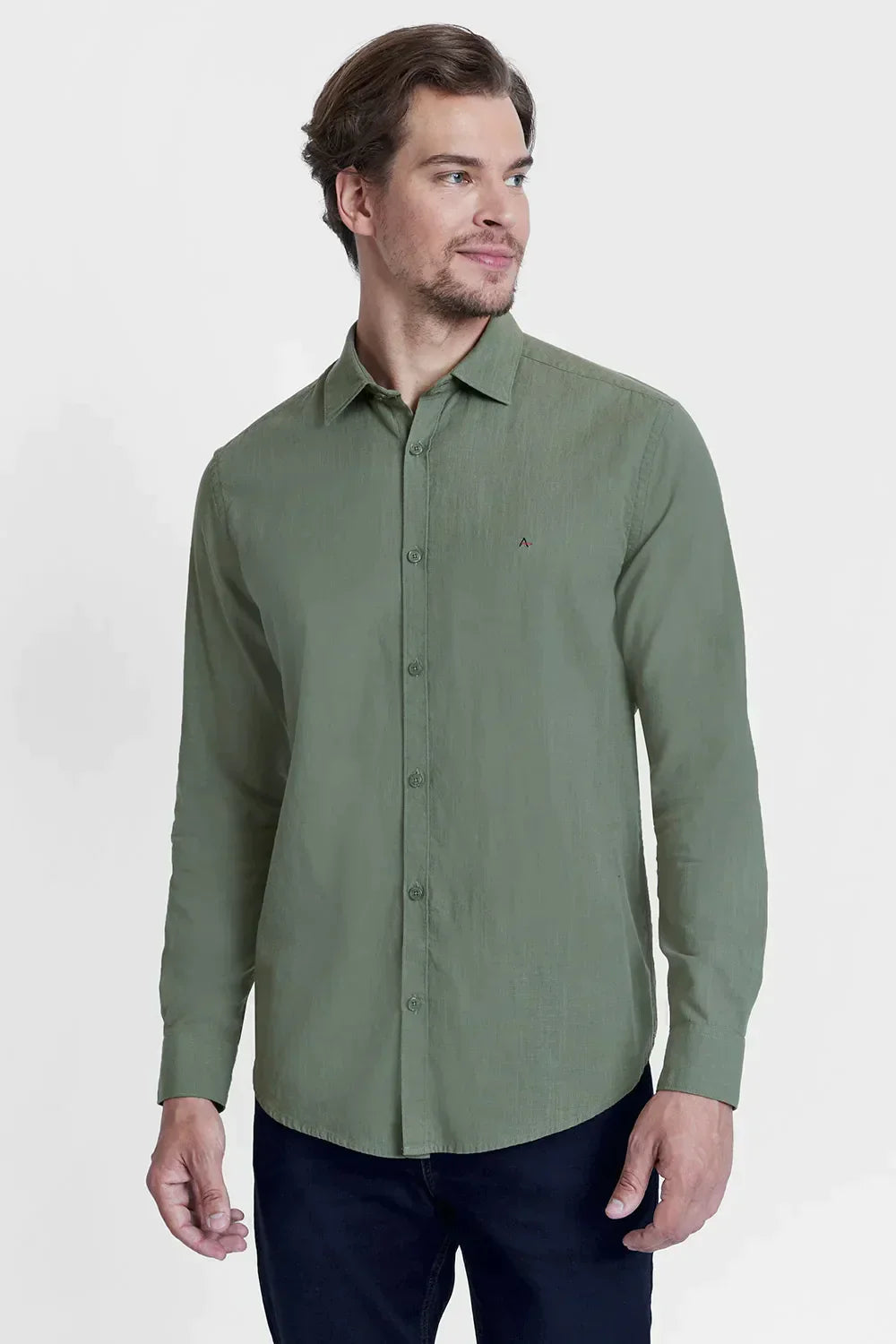 CAMISA SLIM COTTON SLUB VERDE MILITAR