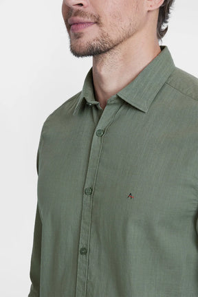 CAMISA SLIM COTTON SLUB VERDE MILITAR