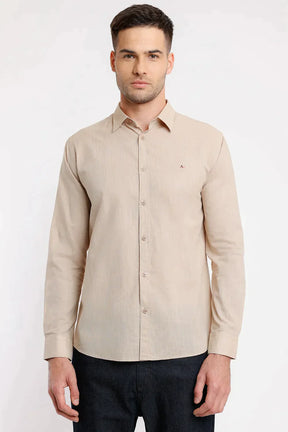 CAMISA SLIM SLUB FLAME CAQUI