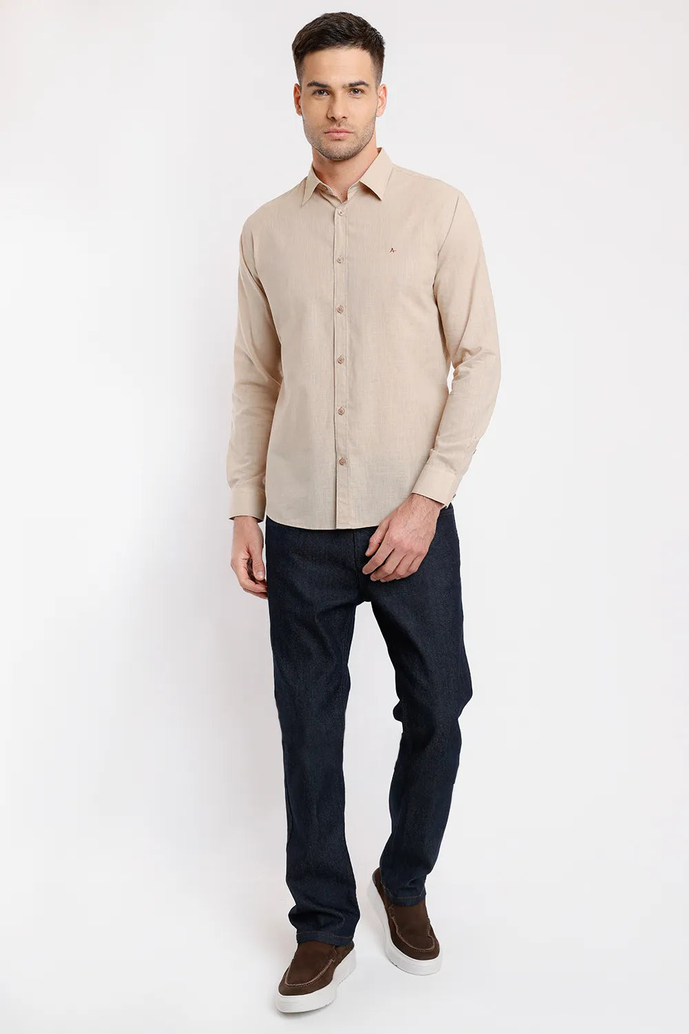 CAMISA SLIM SLUB FLAME CAQUI