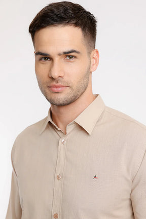 CAMISA SLIM SLUB FLAME CAQUI