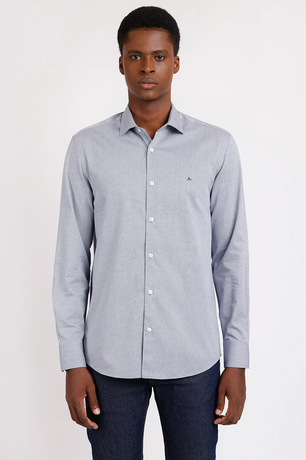 CAMISA SLIM TRICOLINE MAQUINETADA AZUL