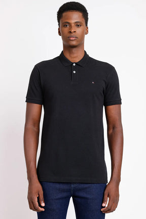 POLO MANGA CURTA FRISO JACQUARD PRETO
