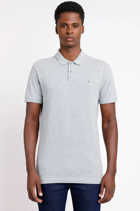 POLO MANGA CURTA FRISO JACQUARD CINZA MESCLA