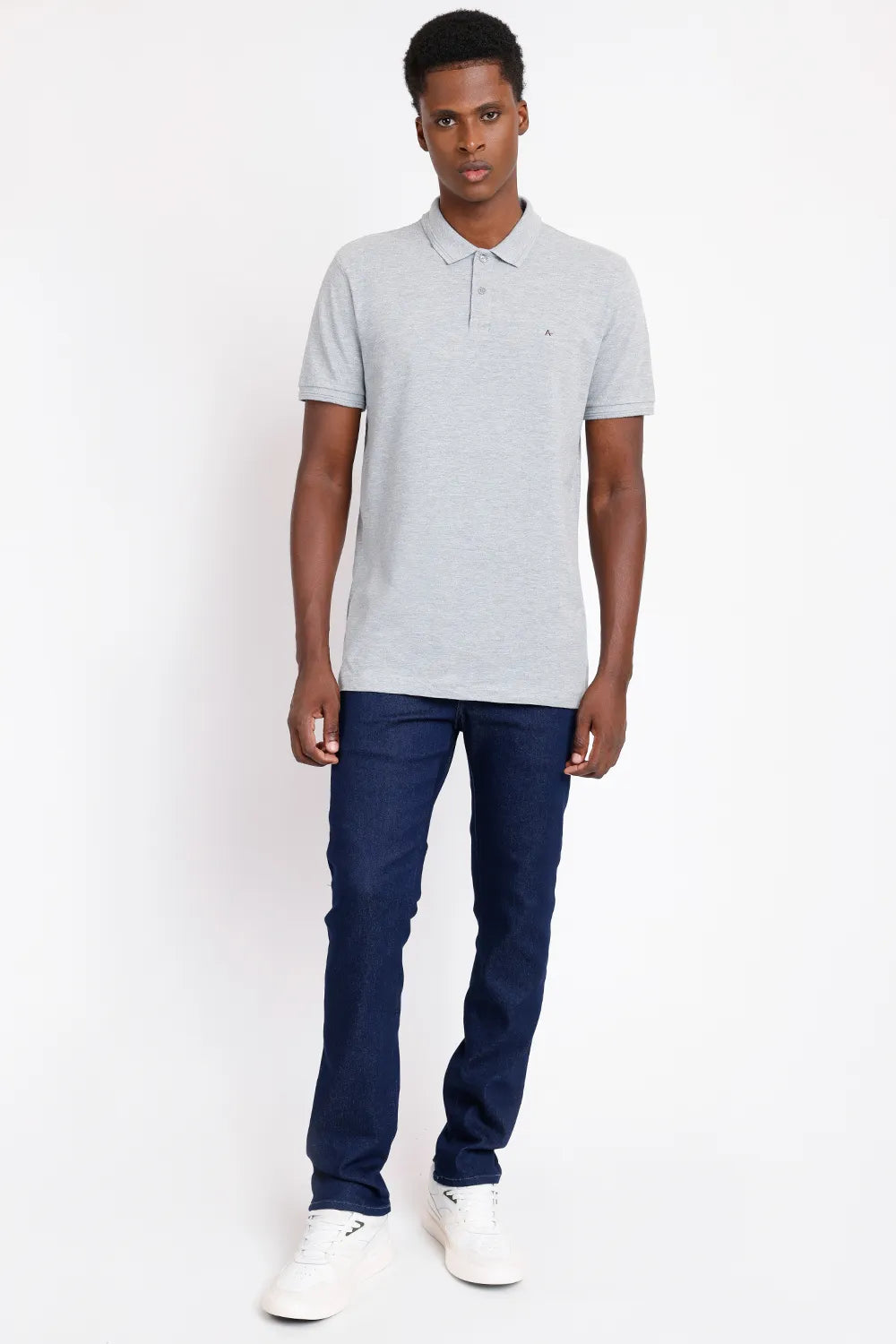 POLO MANGA CURTA FRISO JACQUARD CINZA MESCLA