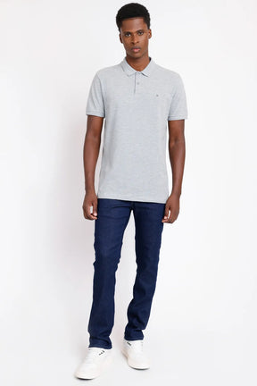 POLO MANGA CURTA FRISO JACQUARD CINZA MESCLA