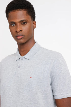 POLO MANGA CURTA FRISO JACQUARD CINZA MESCLA
